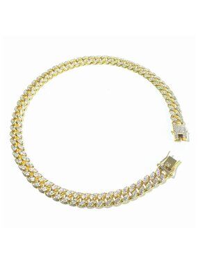 Gold Iced-Out Straight Cuban Gem Link Chain Necklace (24-inches)